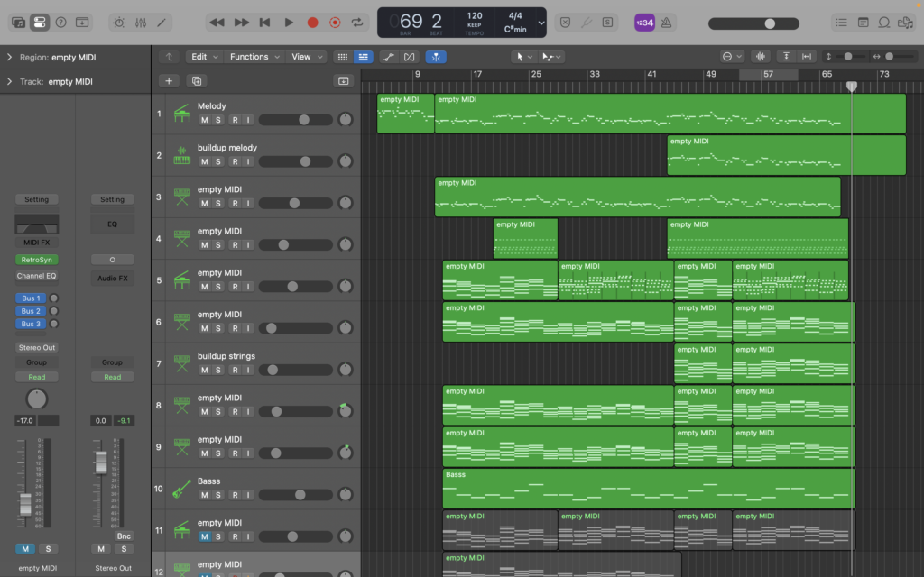 Image of Current Progress on Song 1 (Logic Pro)